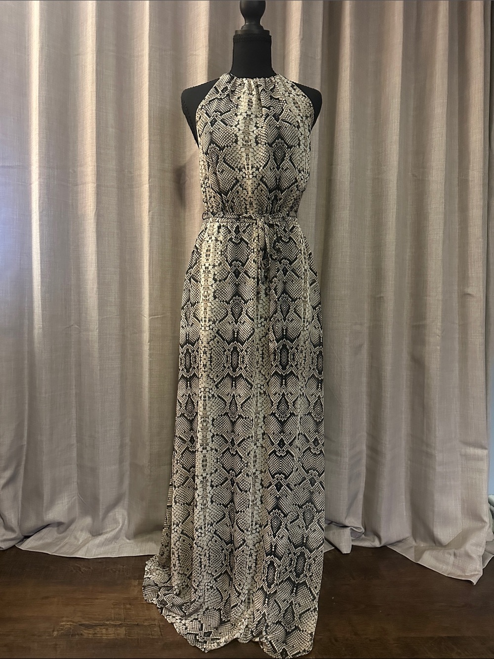 Jessica Simpson Beige and Black Snake-Print Halter Maxi Dress